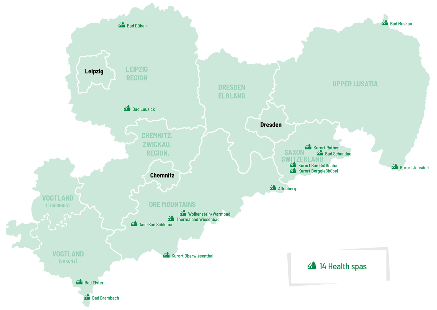 Overview map of health spas and resorts in Saxony